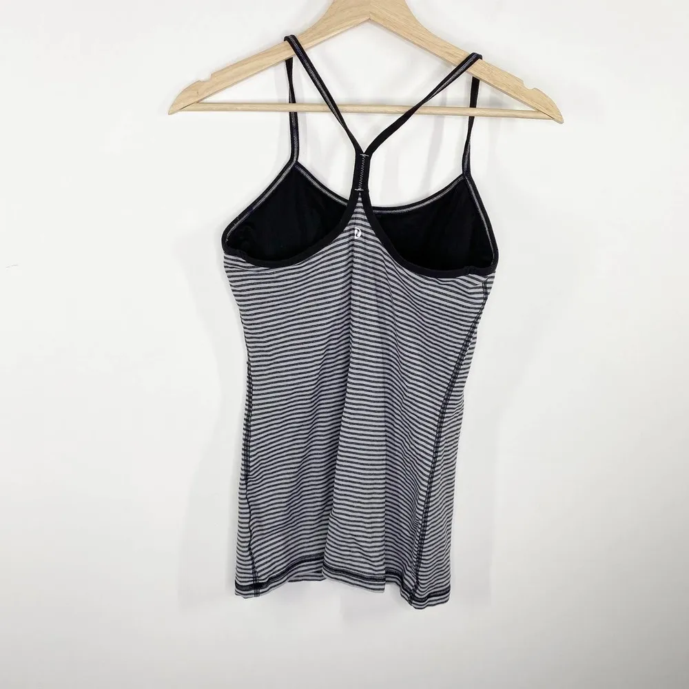 Lululemon Power Y Black Grey Striped Activewear Tank Top Women's Size 8 - Image 2