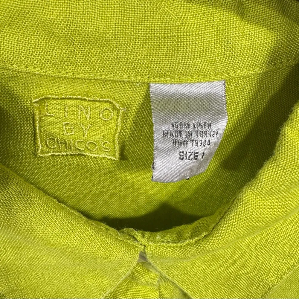 Lino by Chico’s Lime Green 100% Linen Button Front Long Sleeve Tunic 1/Medium - Image 5
