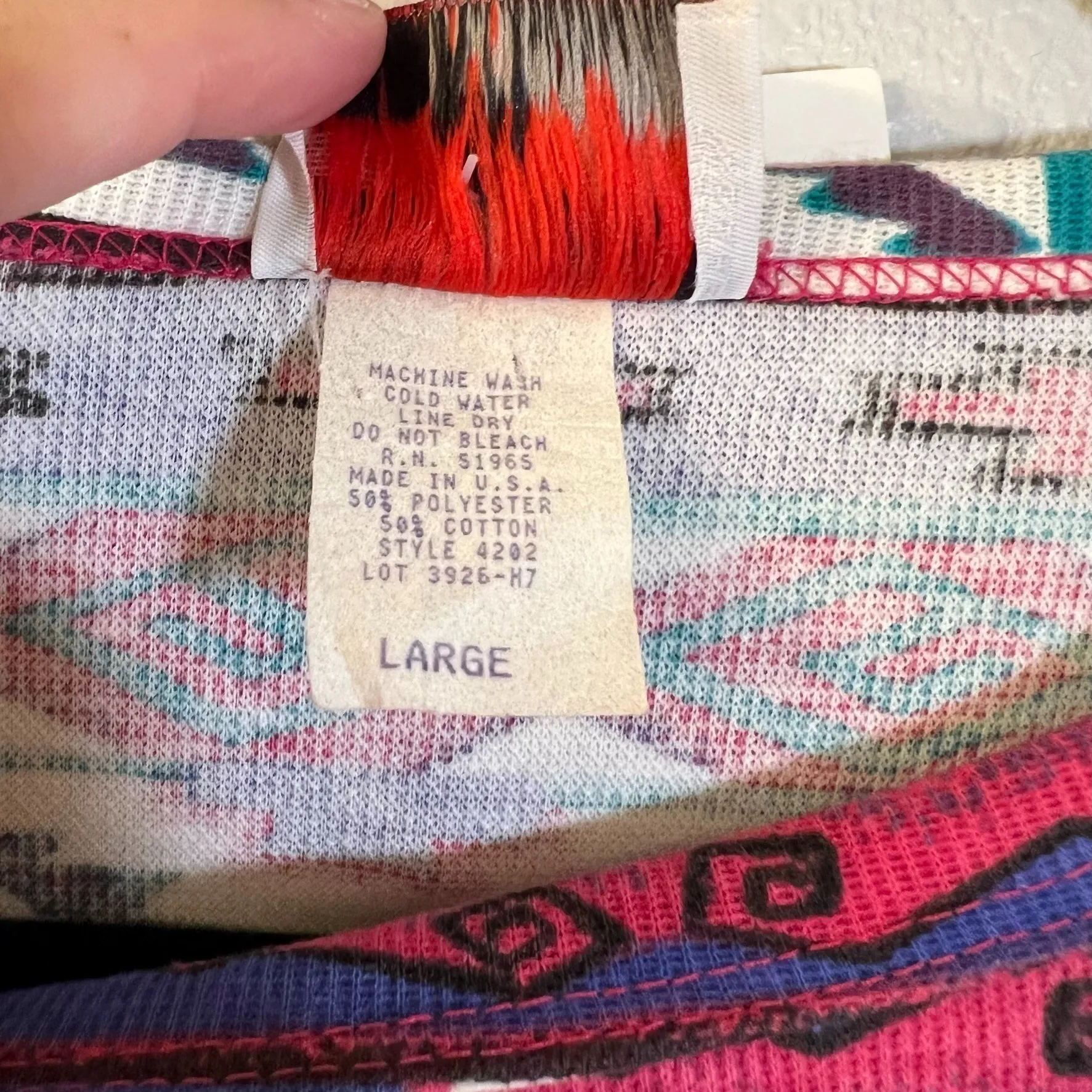 Denim Republic Vintage Aztec Cuffed Sleeve Shirt USA Made Large NEW Pink - Image 3