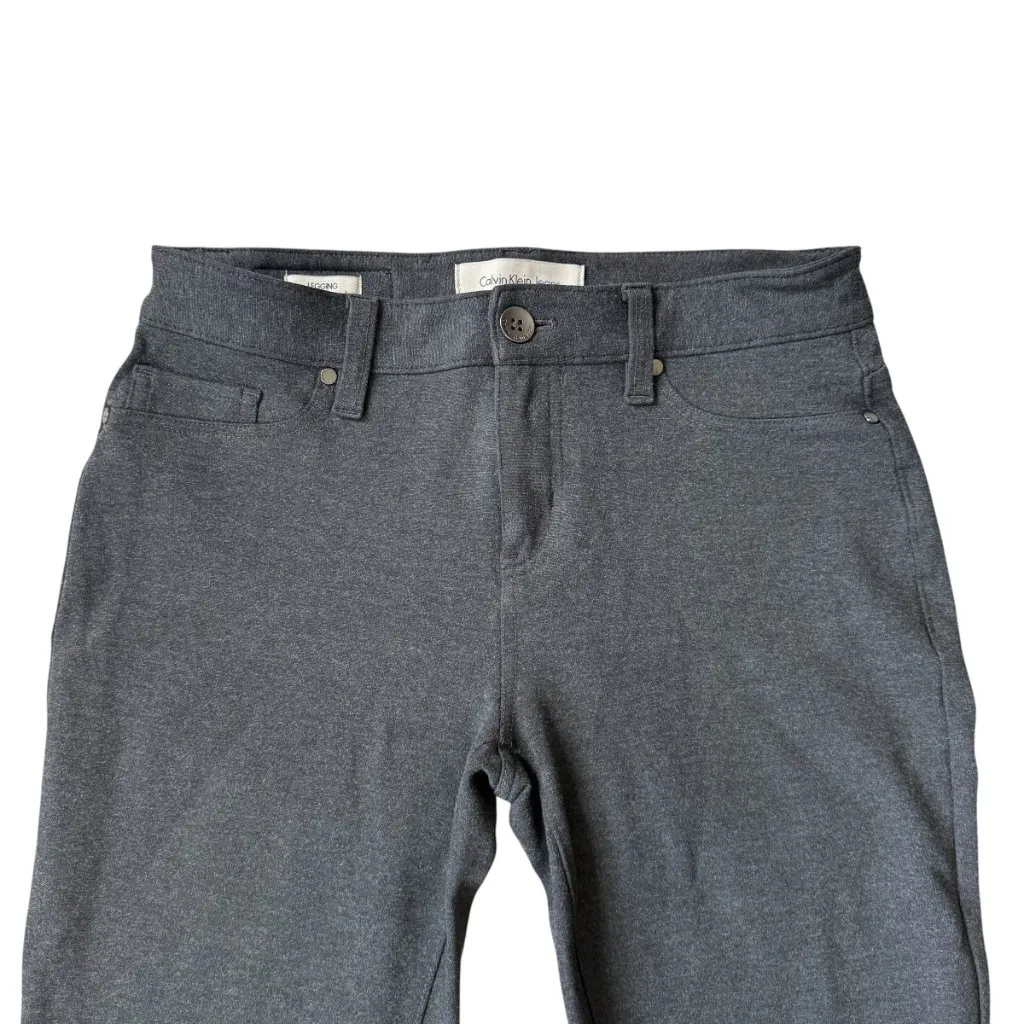 Calvin Klein charcoal gray stretchy button zip leggings with pockets women's 4 - Image 3