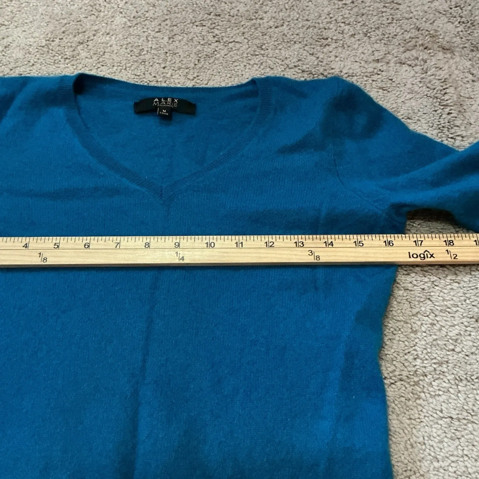 Alex Marie Teal Blue V Neck Long Sleeve Cashmere Sweater Women's - Image 3