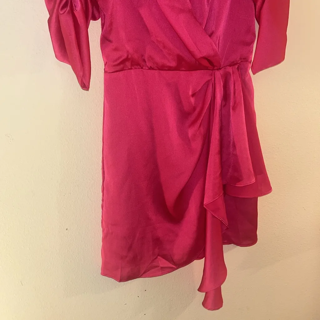 DO+BE  Pink Wrap Ruched Sleeves Side Ruffle Sheath Dress S - Image 4