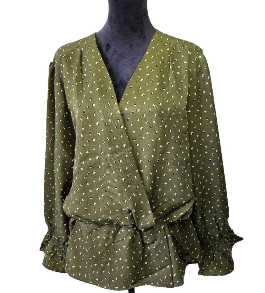 Oat New York | Long Sleeve Dark Olive Green Print Blouse  - Image 14