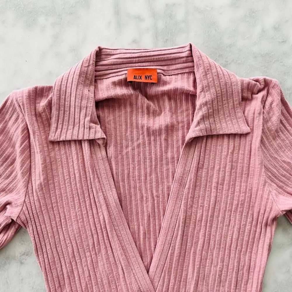 Alix NYC Ribbed Maxi Dress Long Size Small Viscose Short Sleeve Bodycon Fitted Pink - Image 4