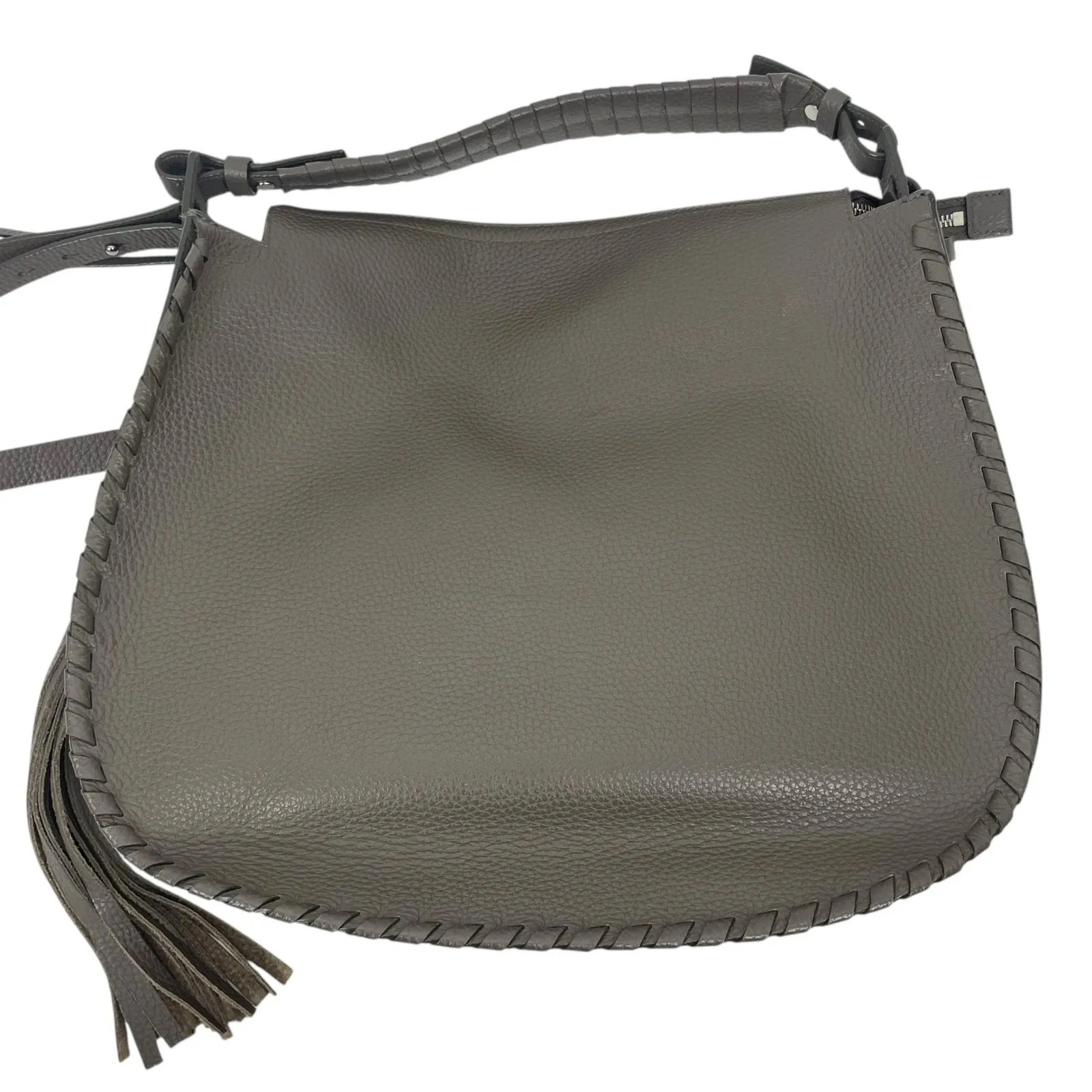 All Saints Mori Hobo Pebble Leather Bag Large Crossbody Bag Mink Grey - Image 7