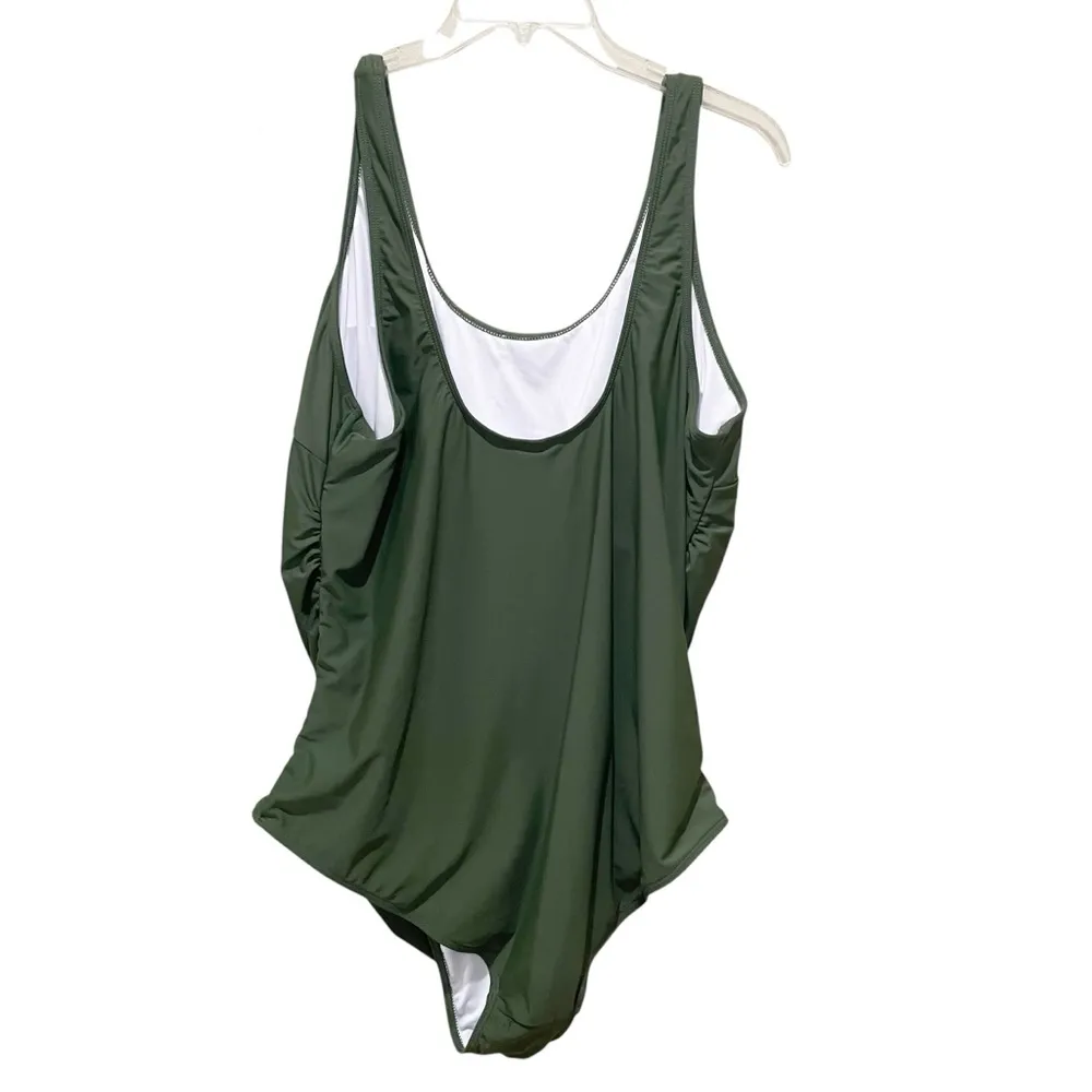 Daci Modest Ruched Full Coverage Backless Swimsuit Army Green Plus Size 24W - Image 7