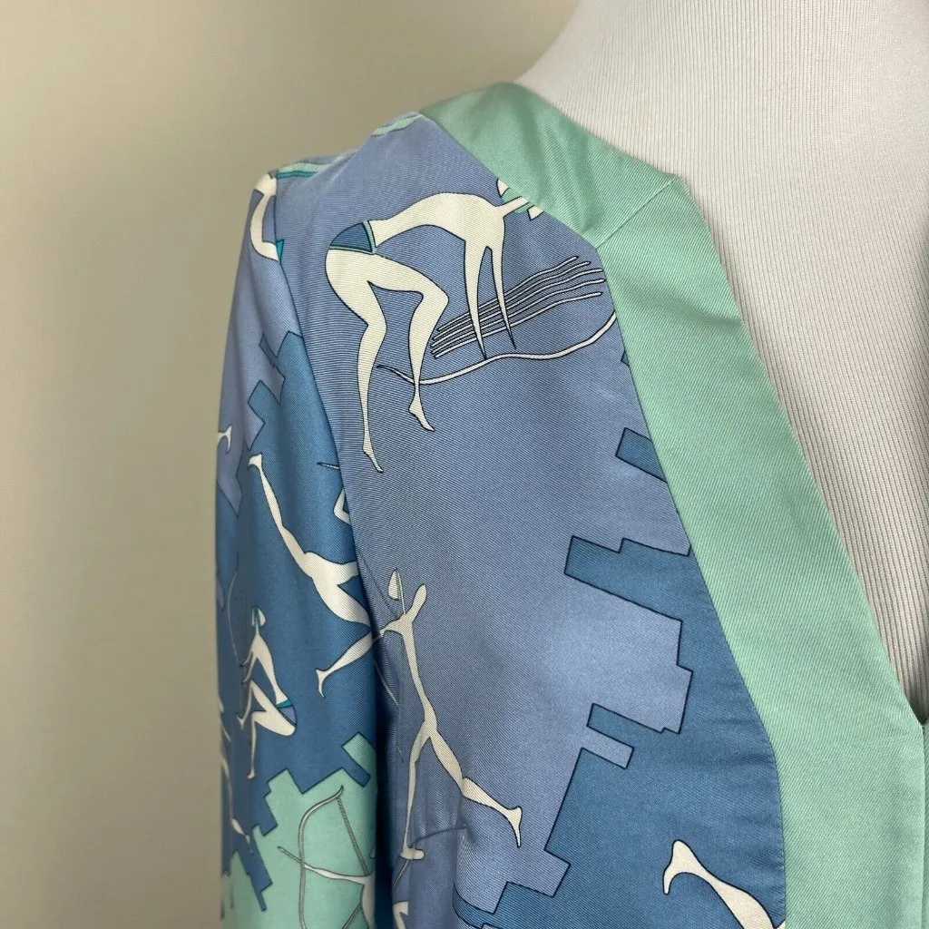 J McLaughlin Dress Women 2 Blue Silk Shift 3/4 Sleeves Split V-Neck Above Knee - Image 7