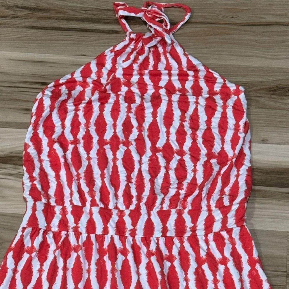 Tart Pink White Tie Dye Elastic Halter Maxi Dress Women’s Large - Image 4