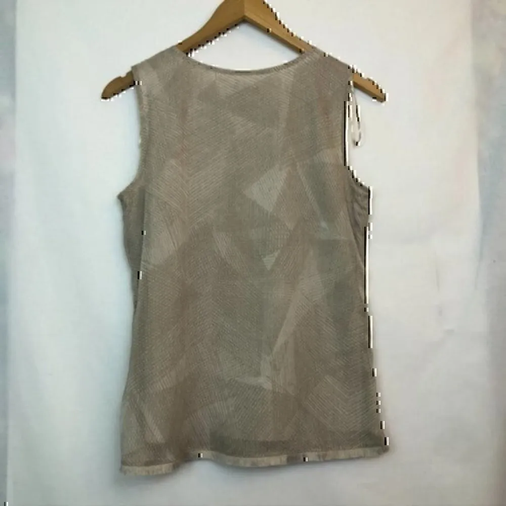 NEW NWT H HALSTON Shell Eyelash Fringe Beige Tan Sleeveless Geometric Tank Top - Image 7