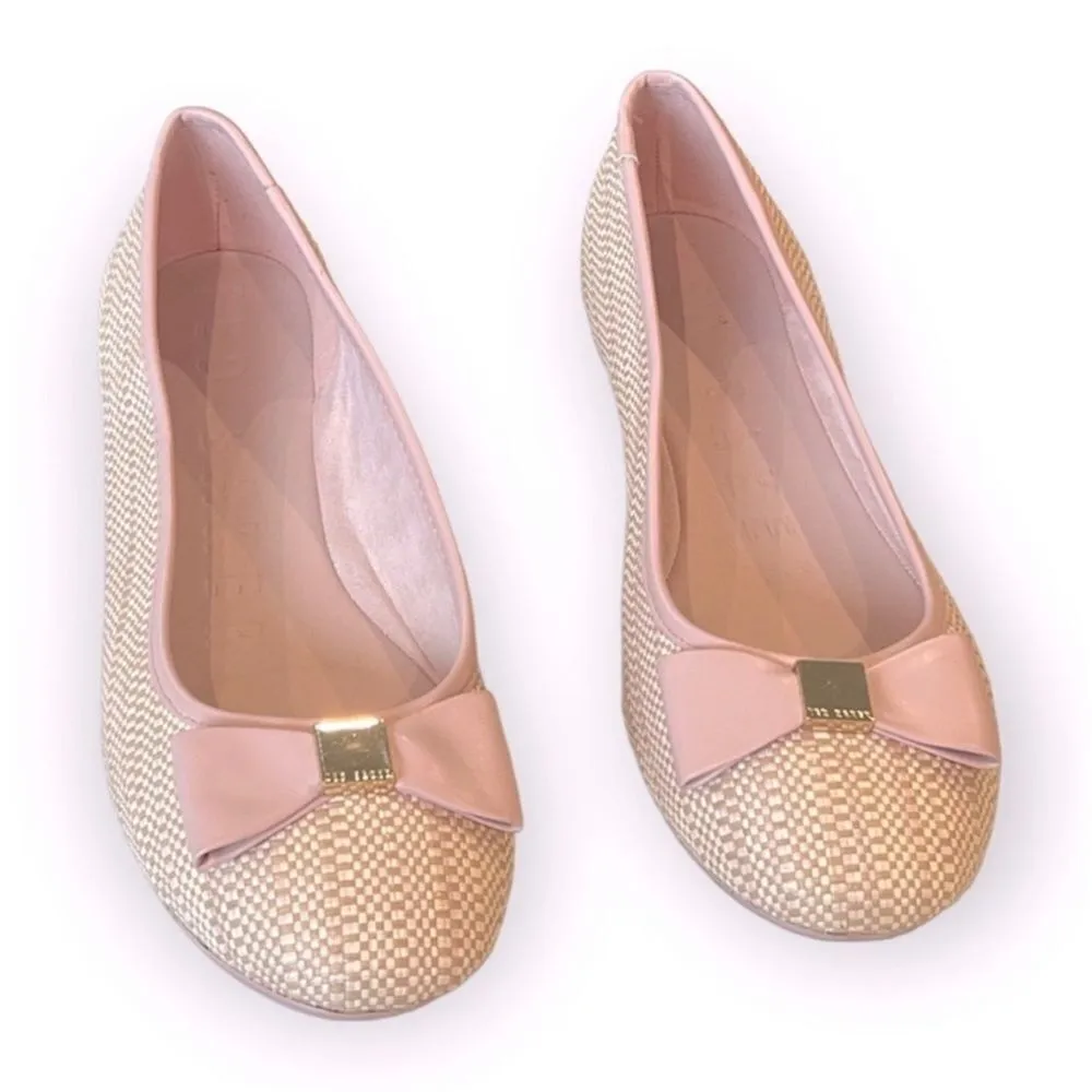 TED BAKER Sualli Bow Raffia Pink Ballet Flat Size 39.5 / 9 - Image 6
