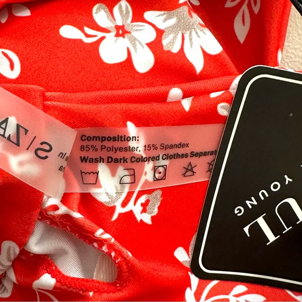 Zaful Bikini Set Red White Floral Knot Cheeky Two Piece Swim Bikini Size 4 NEW - Image 10