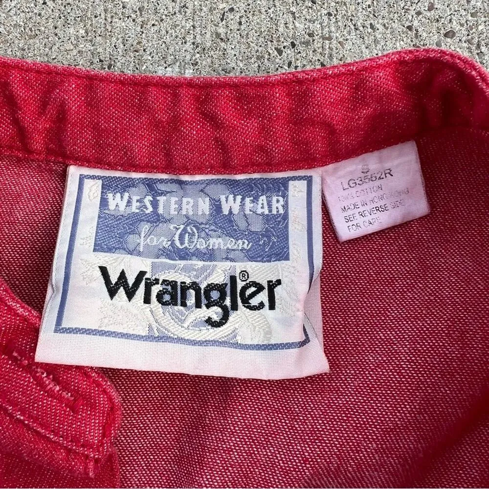 Vintage 90s Wrangler western wear red button up long sleeve pioneer style shirt - Image 4