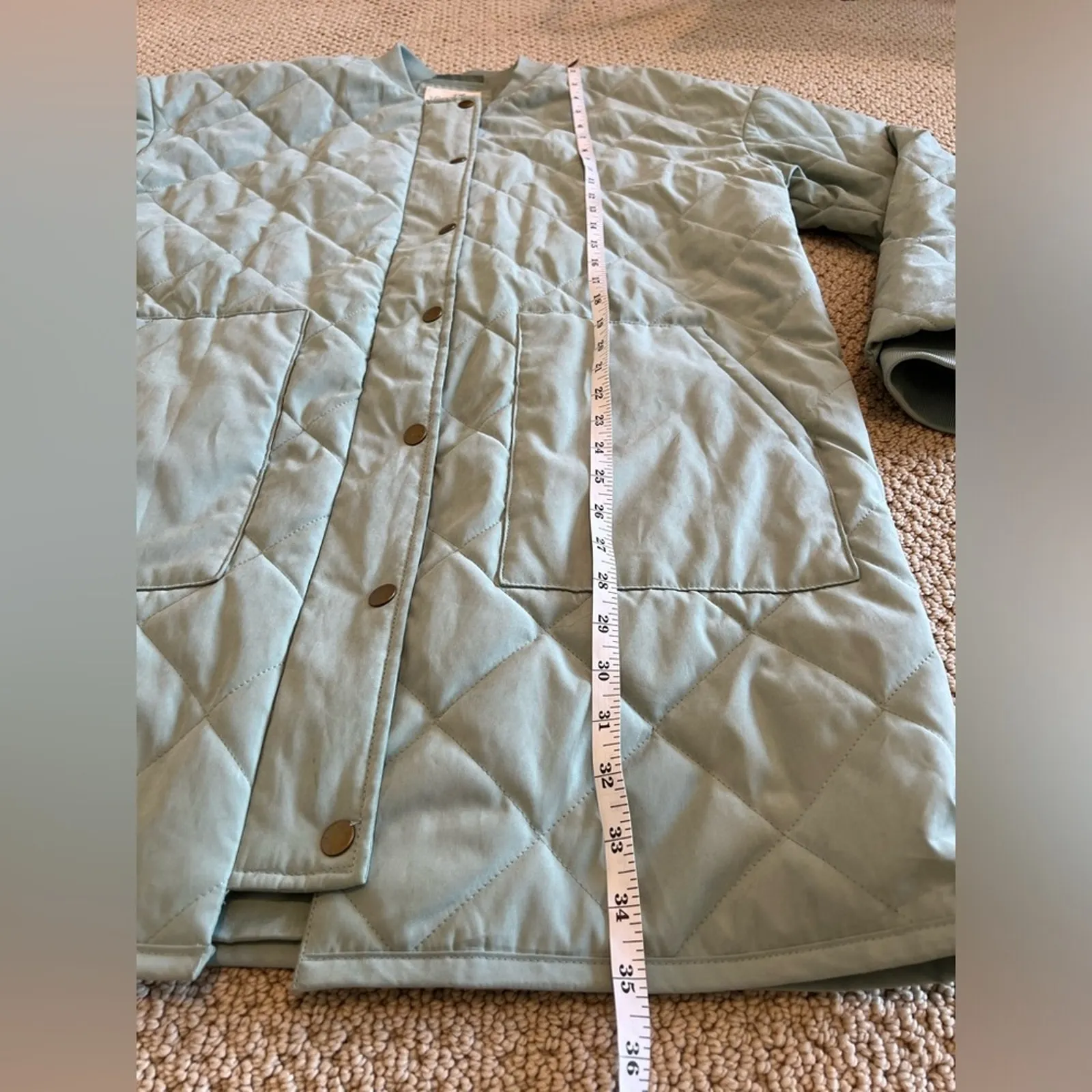 Universal Thread Women’s Quilted Long Coat Size Large Green Blue Pastel Fall - Image 9