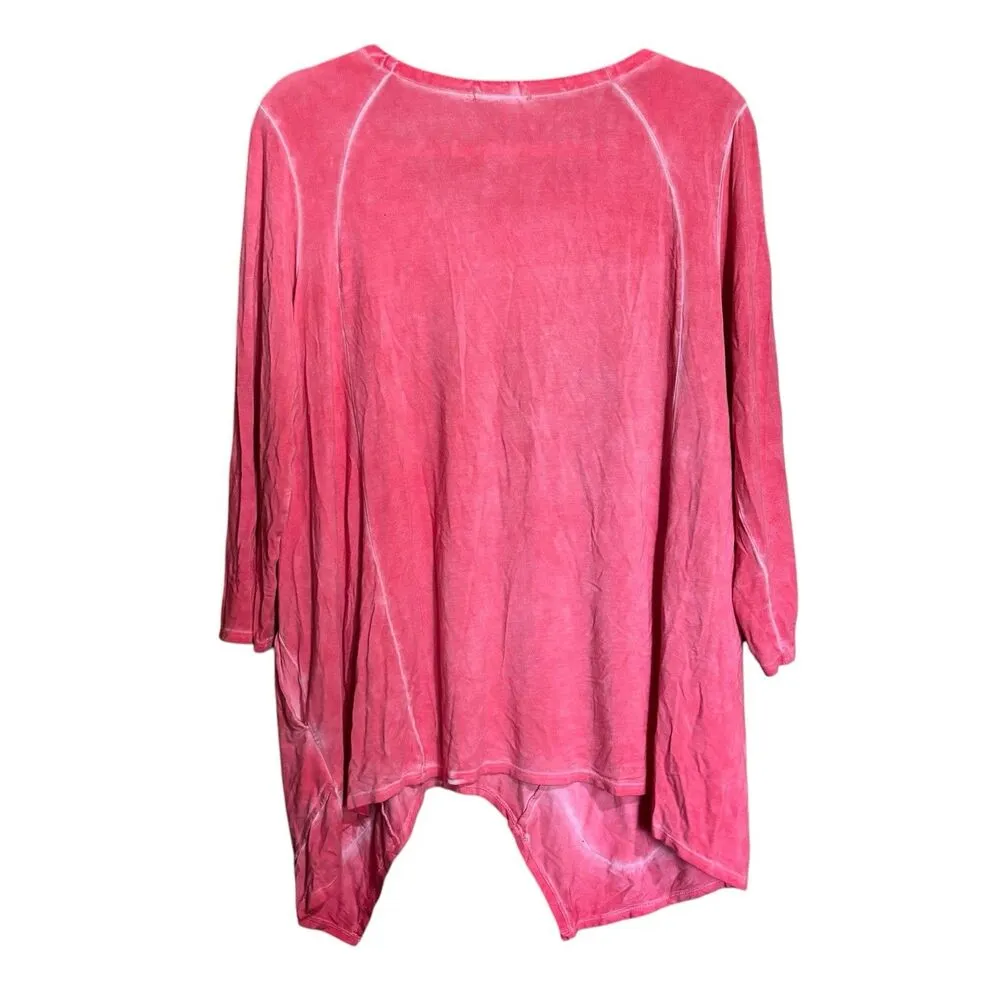 Democracy Tunic Top Womens Large Multicolor Boho Shark Bite Hem Stretch Blouse - Image 6