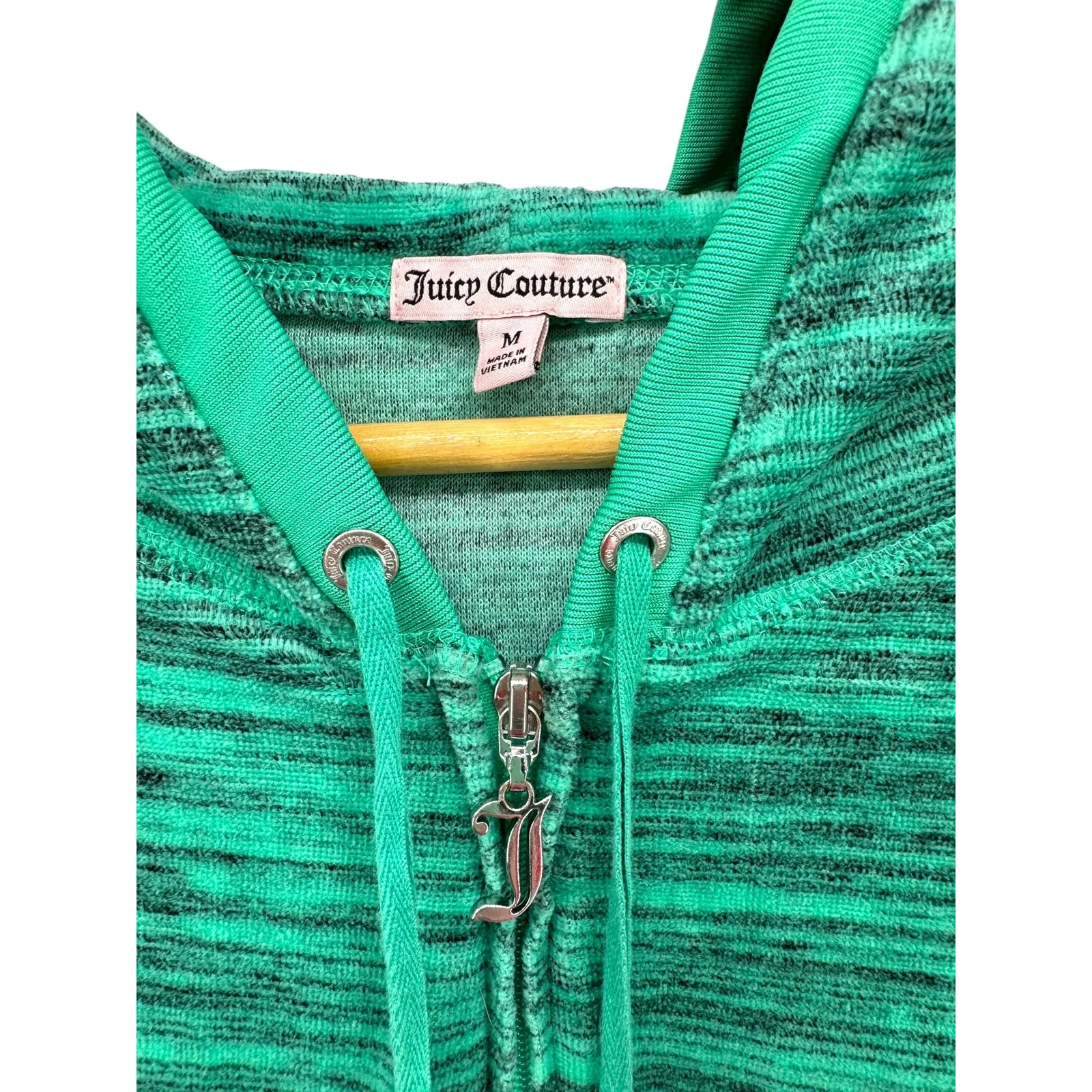 Juicy Couture‎ Green Velour Zip Hoodie Crest Rhinestone Logo Y2K Tracksuit M - Image 3