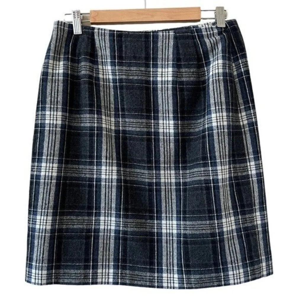 HERMAN GEIST Plaid Wool Blend Wrap Mini Skirt Size 12 - Image 6