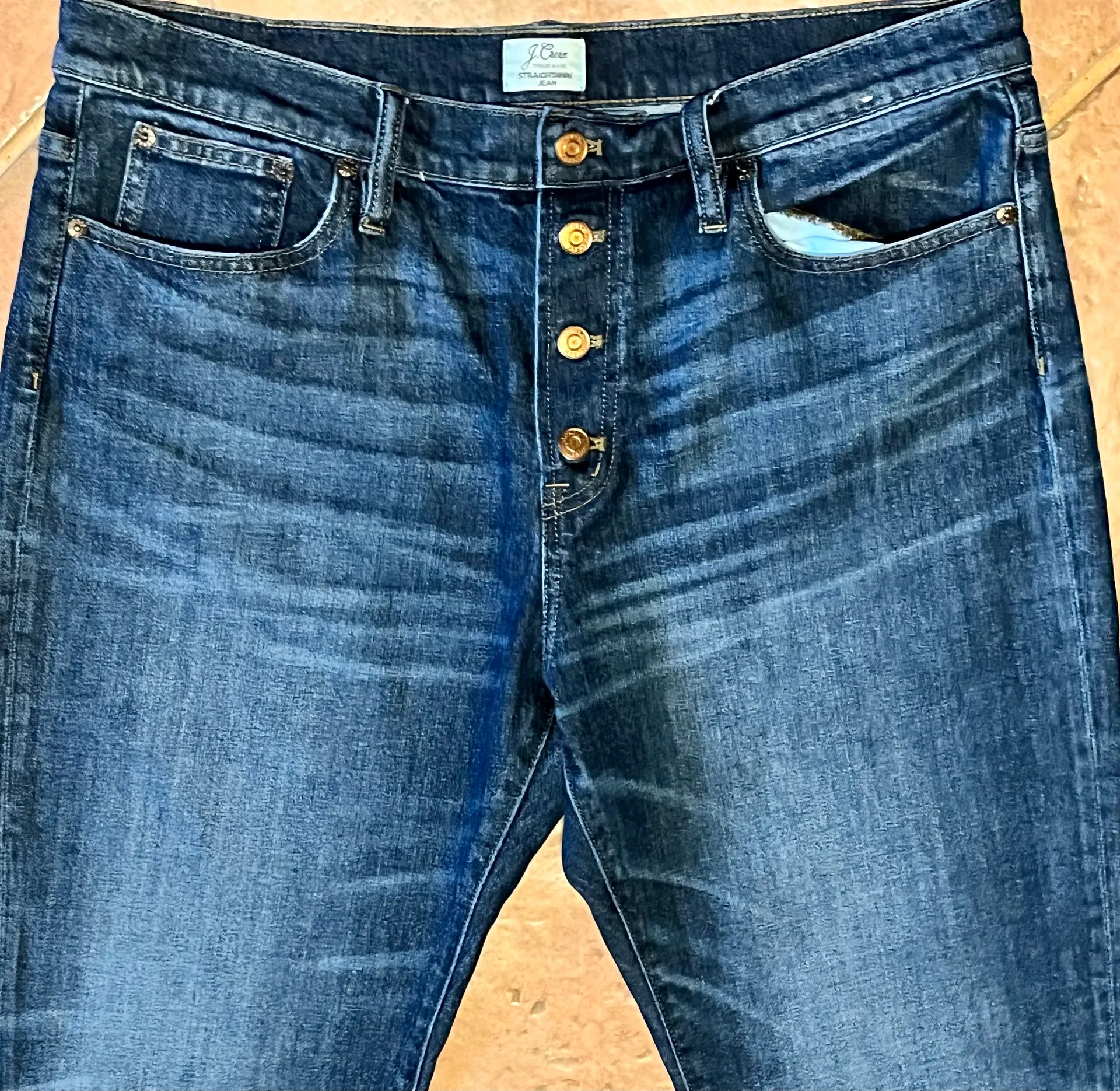 J Crew Dark Wash Button Fly Vintage Straightaway Cropped Jeans 32 - Image 5