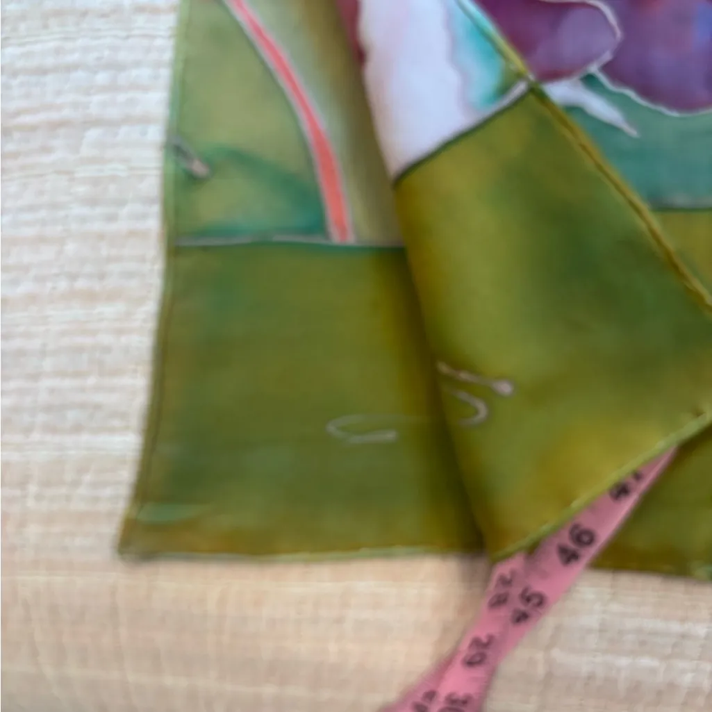 Hand painted Floral‎ Silk Scarf 14 by 56” Pink - Image 8