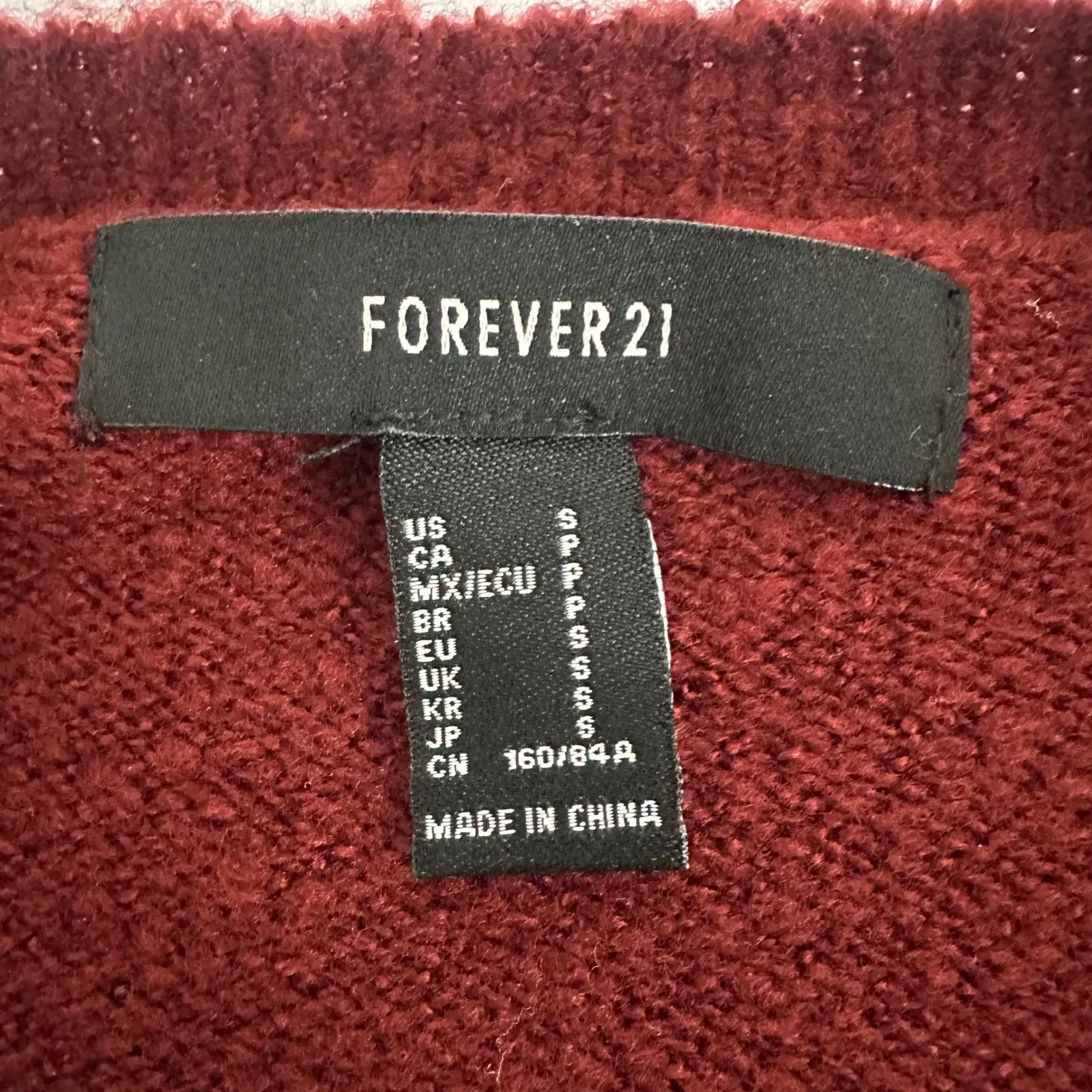 Forever‎ 21 Women Small Burgundy Textured Crew Neck Long Sleeve Pullover Sweater - Image 4