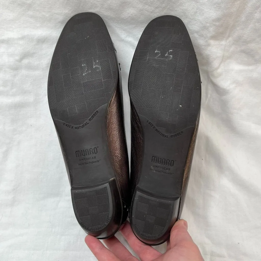 Munro American Womens 8 N Brown Patent Leather And Suede Fringe Buckle Loafer - Image 7