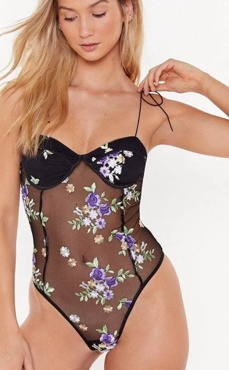 Zaful Floral Sheer Bodysuit From - Image 2