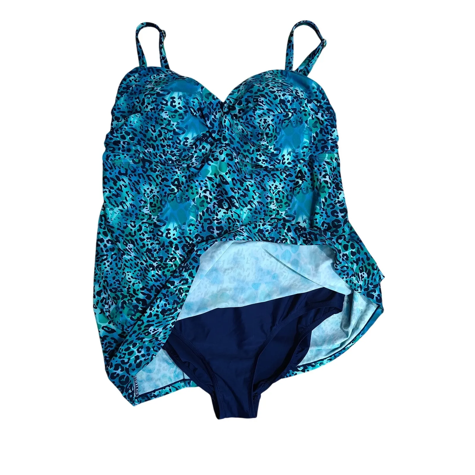 Swimsuits for All Blue Animal Leopard Print Swim Dress Sweetheart Neck Womens 20 Size undefined - Image 2