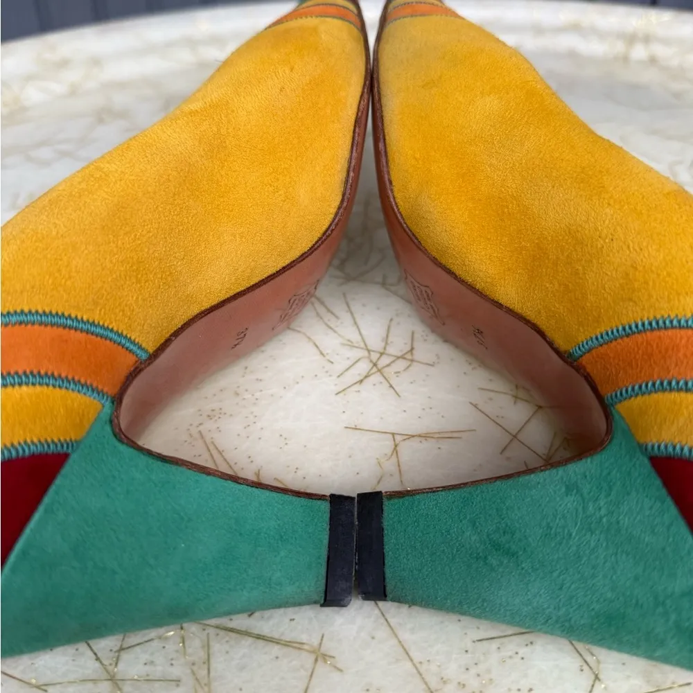 Philippe Model Suede Multicolor Colorblock Heels 37.5 (Fits US 8–8.5) Yellow - Image 5