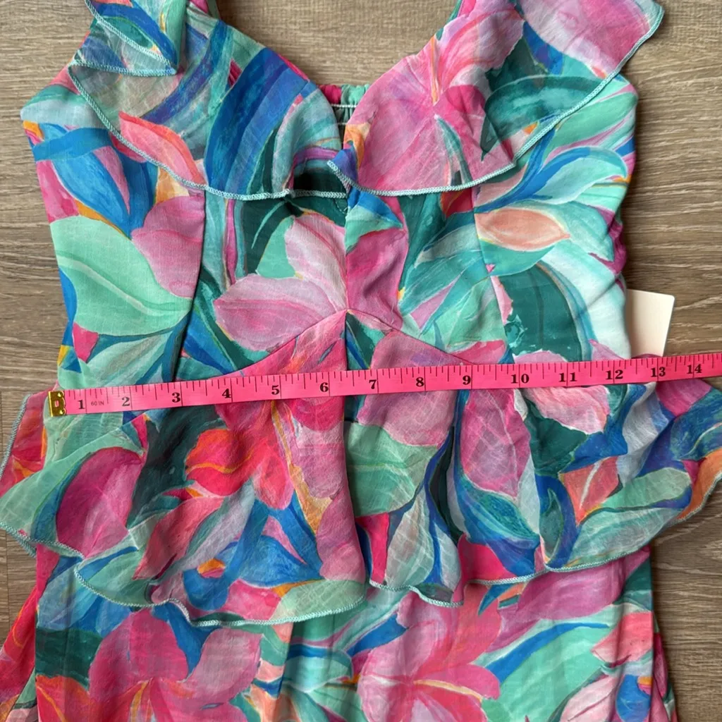 NEW Show Me Your Mumu Reese Ruffle Midi Dress in Hibiscus Punch Crinkle Small - Image 11