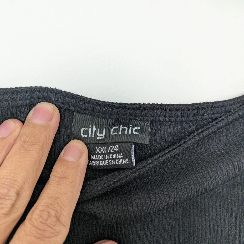 City Chic Black Ribbed Square Neck Tee Sz Xxl - Image 2
