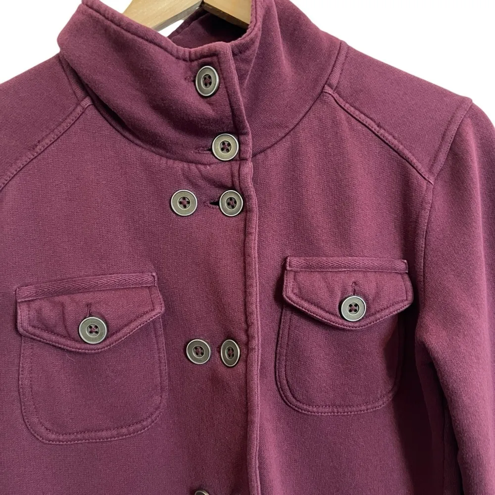 Prana Tori Double Breasted Military Jacket Sz S Burgundy Fleece Pockets Fall - Image 3