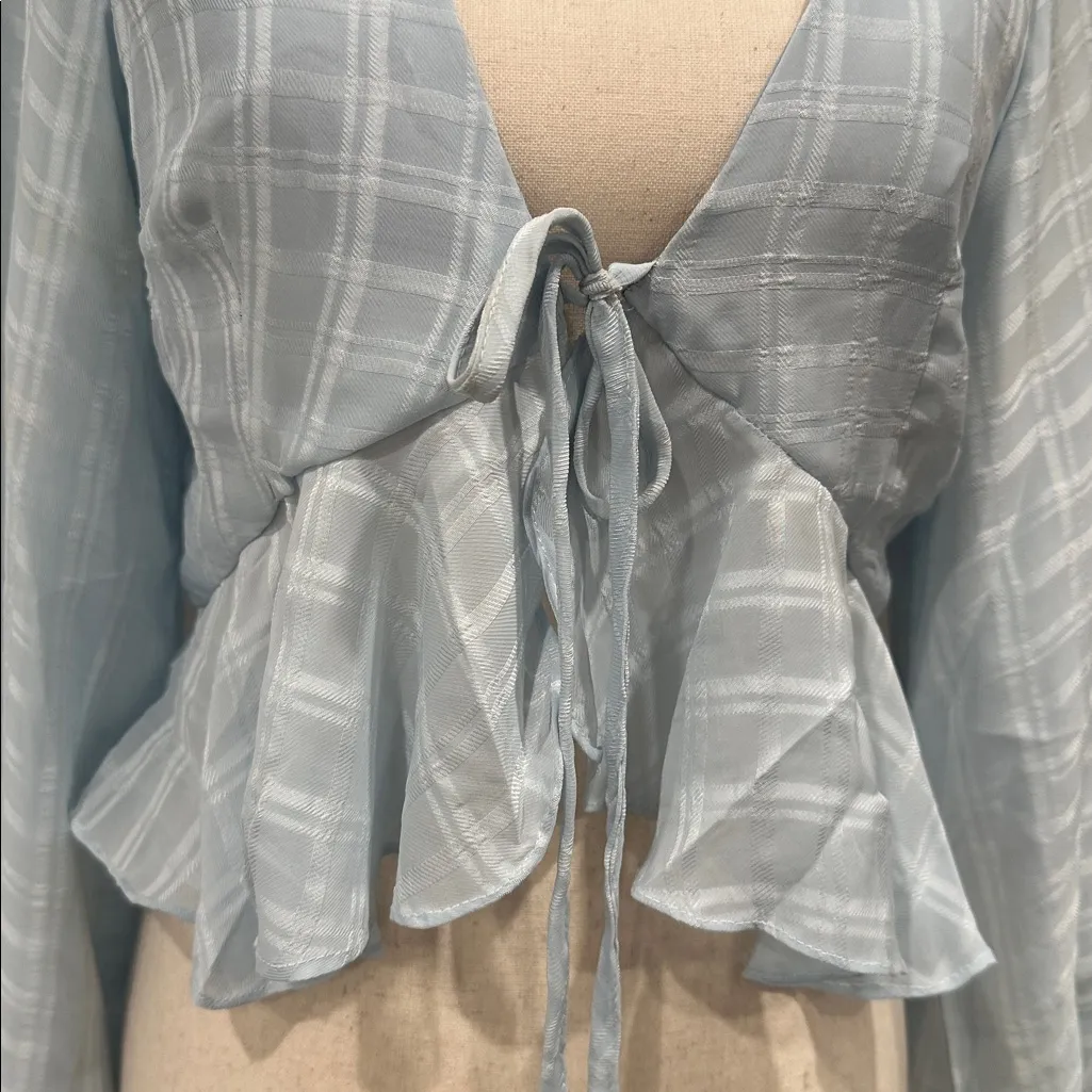 MABLE Light Blue Plaid Tie - Image 2