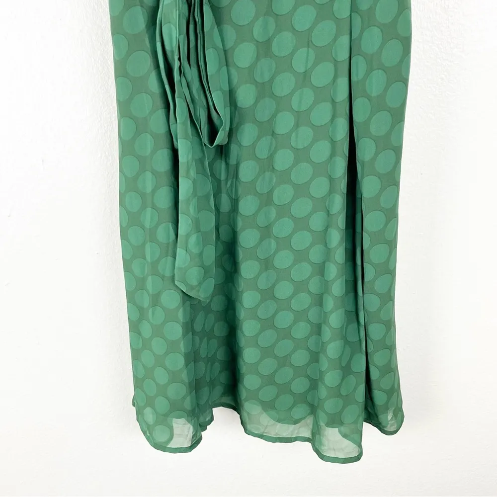 eSHAKTI Green Polka Dot Short Sleeves Sash Belted Waist Lined Dress, Size XL - Image 8