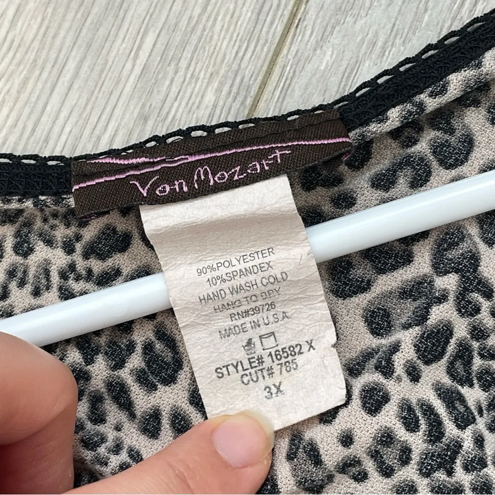 Vintage Babydoll Top Black (size 3x) y2k leopard animal print asymmetrical party - Image 3