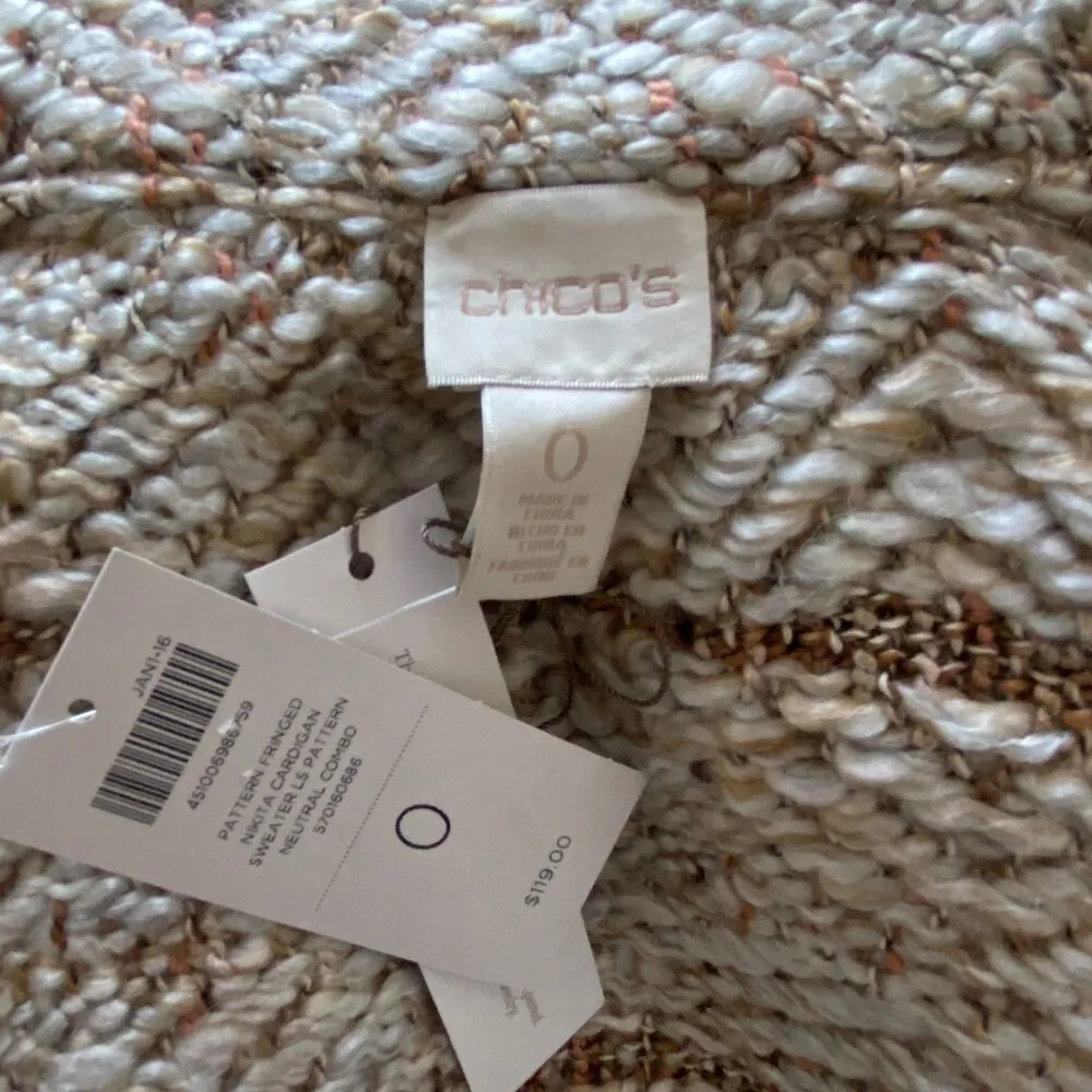 NWT Chico's Fringe Nikita Tweed Cardigan Knit Sweater With Notched Lapels 0 (S) - Image 4