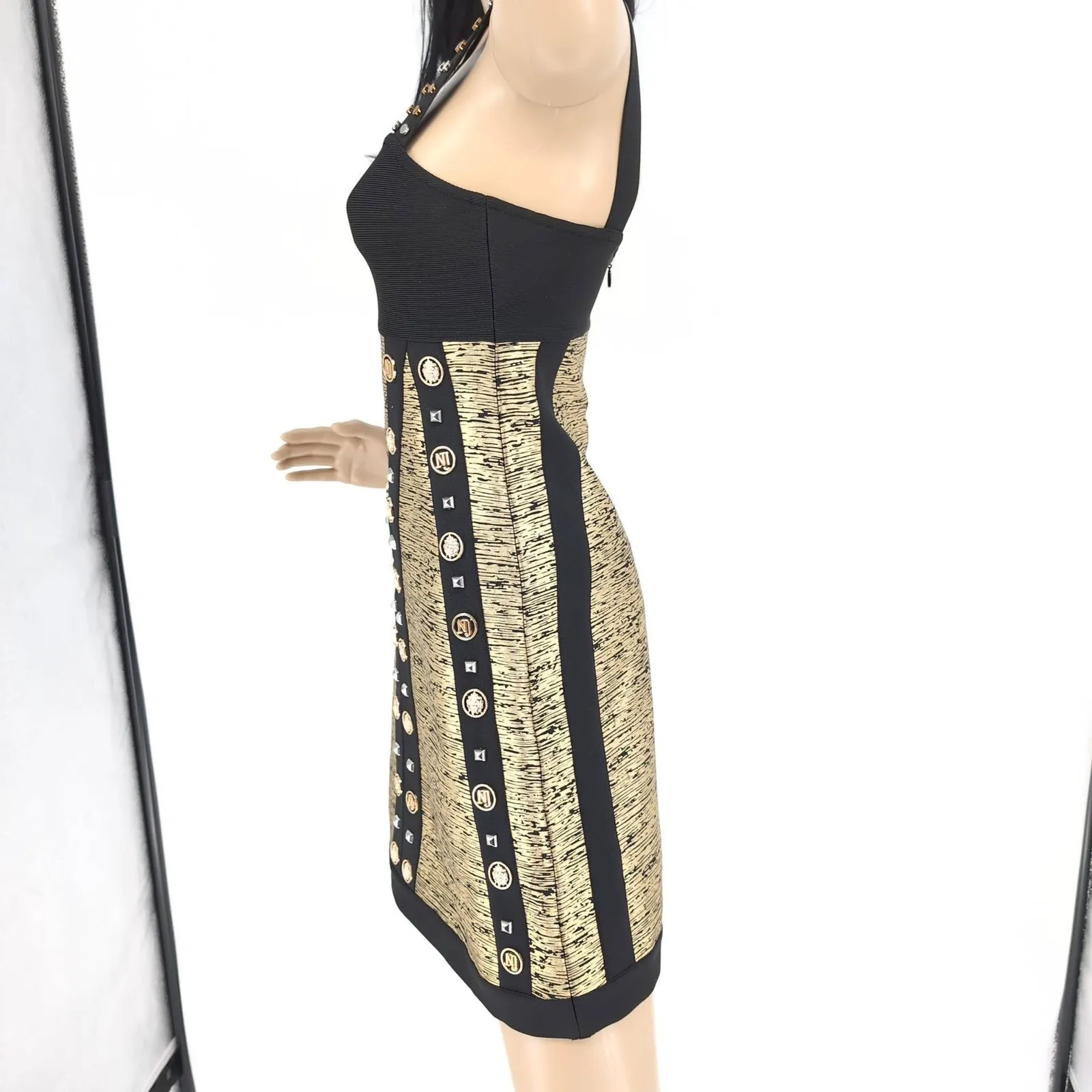 Barok Paris NJ Couture Black & Gold Scuba Material A Line Mini Dress NWT - Image 8