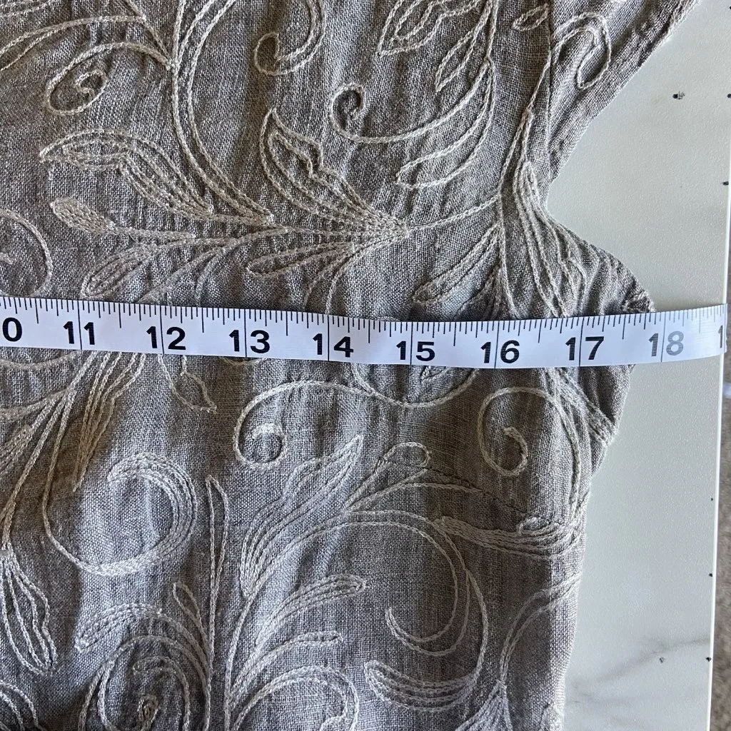 Lina Tomei 100% Linen Shift Dress Gray Embroidered Size M with pockets Lagenlook Size M - Image 8