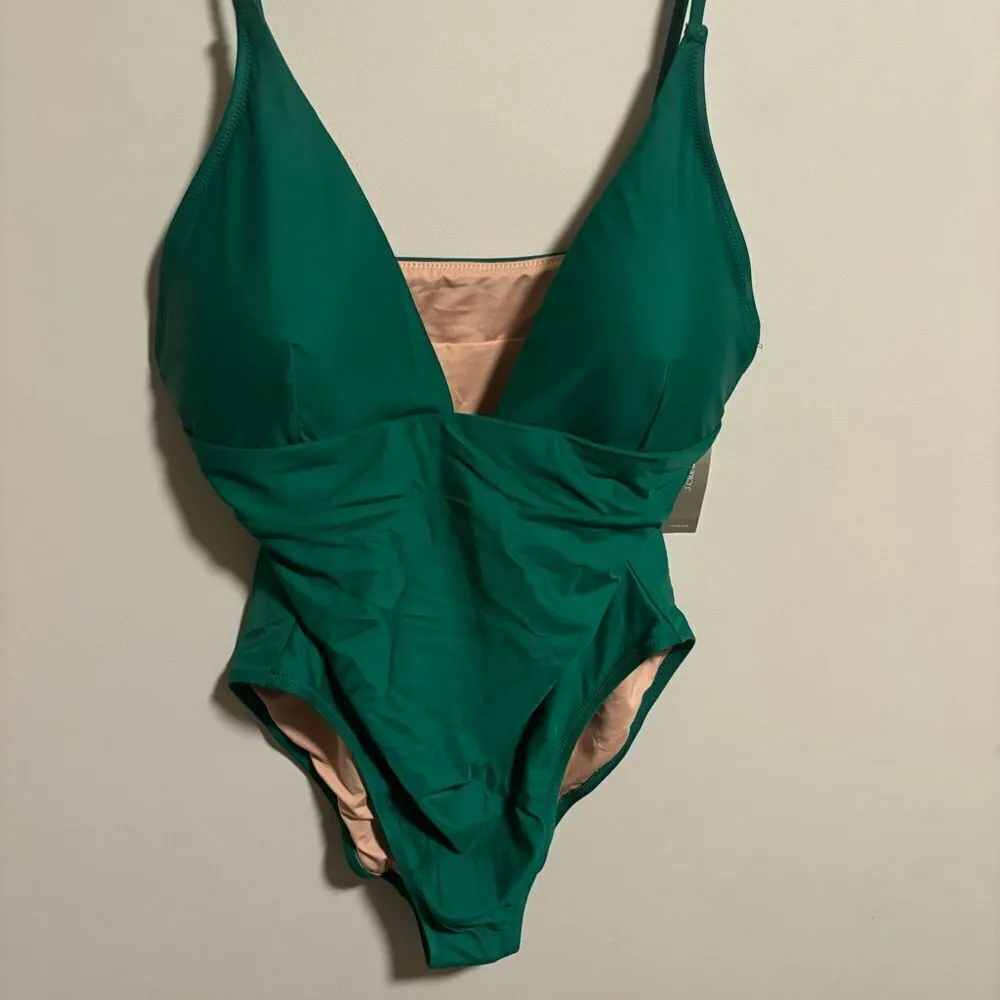 NWT J. Crew Plunge Deep V French One-Piece Swimsuit Jungle Green- Size 16 - Image 6