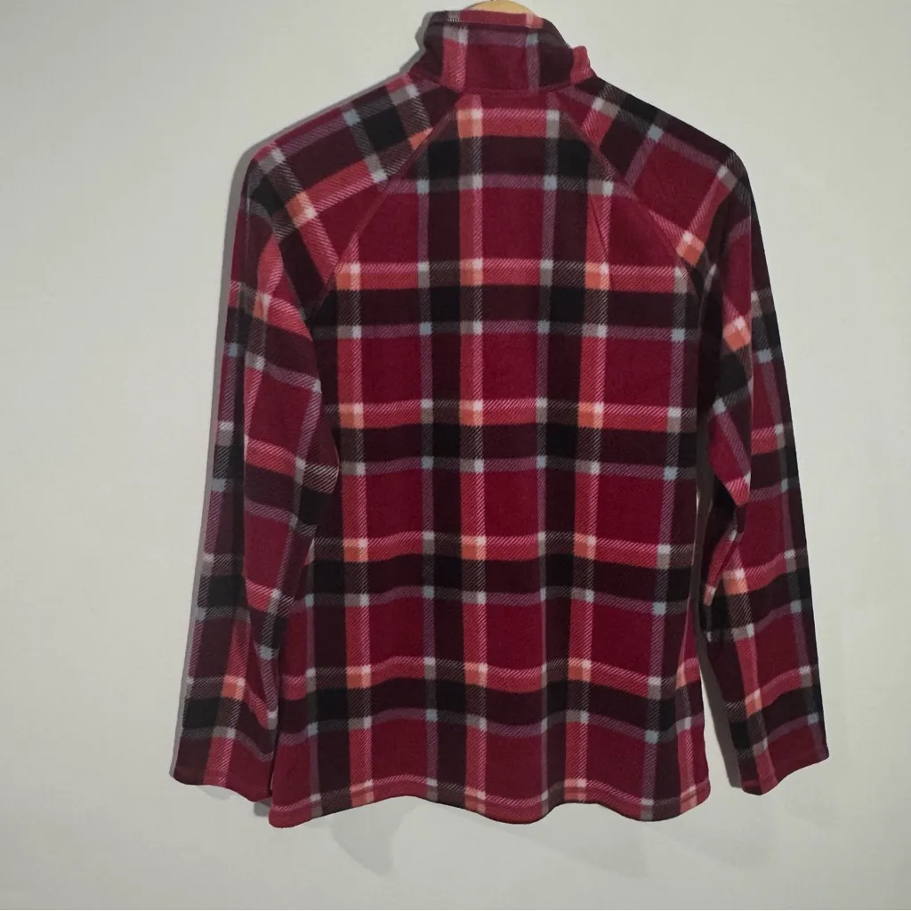 Eddie Bauer Woman's Red Plaid Fleece 1/4 Zip‎ Pullover Size Medium - Image 3