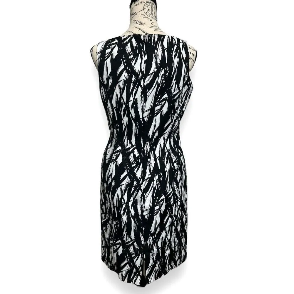 Tahari Black White Abstract Print Sleeveless Sheath Midi Dress Work Office 4P - Image 5