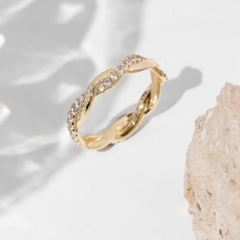 14k Gold Plated 925 Silver Simulated Diamond Eternity‎ Stacking Ring, Size 7 - Image 16