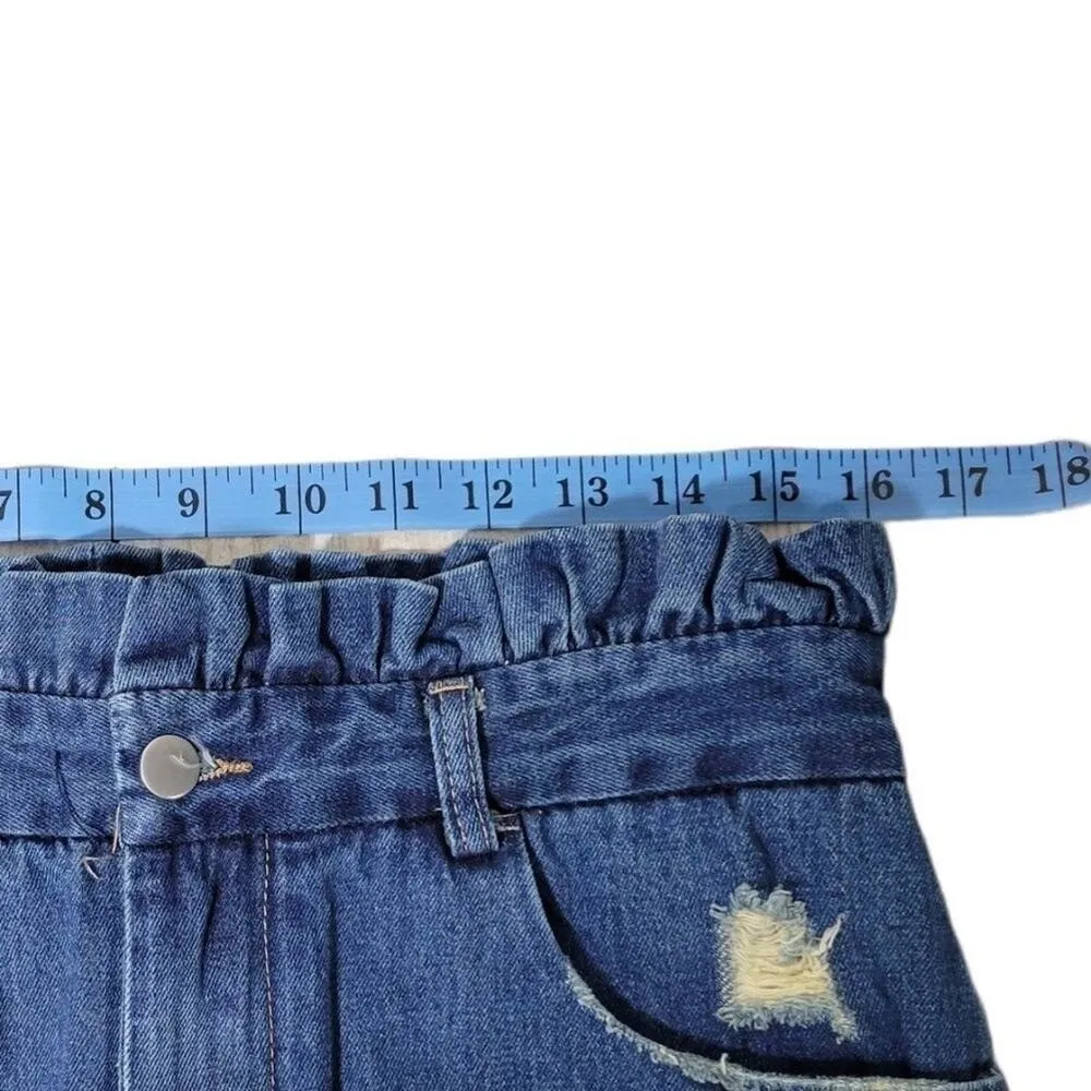 Hayden Los Angeles Denim Skirt‎ Ruffle Waist Distressed Frayed Hem Womens L - Image 5