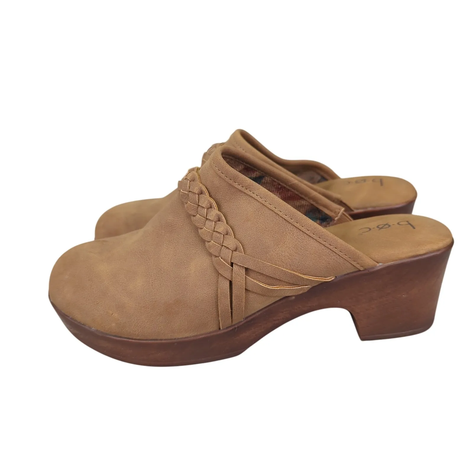 b.o.c Journi Braided Trim Strap‎ Mule Clogs Tan Brown Wooden Heel 8M Womens Born Size 8 - Image 2