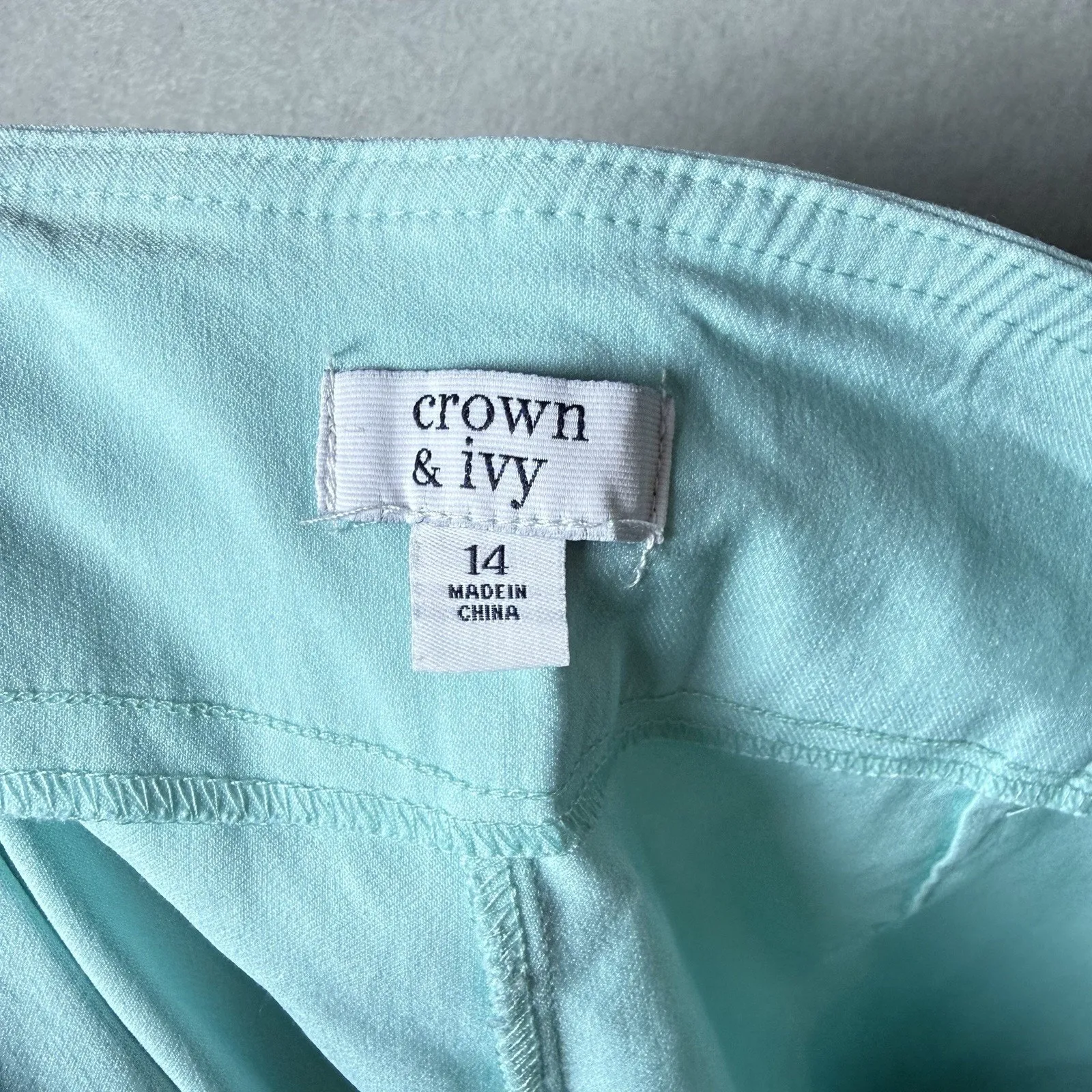 Crown & Ivy Pull On Light Blue Aqua Ankle Detail Cropped Pant Womens Size 14 - Image 6