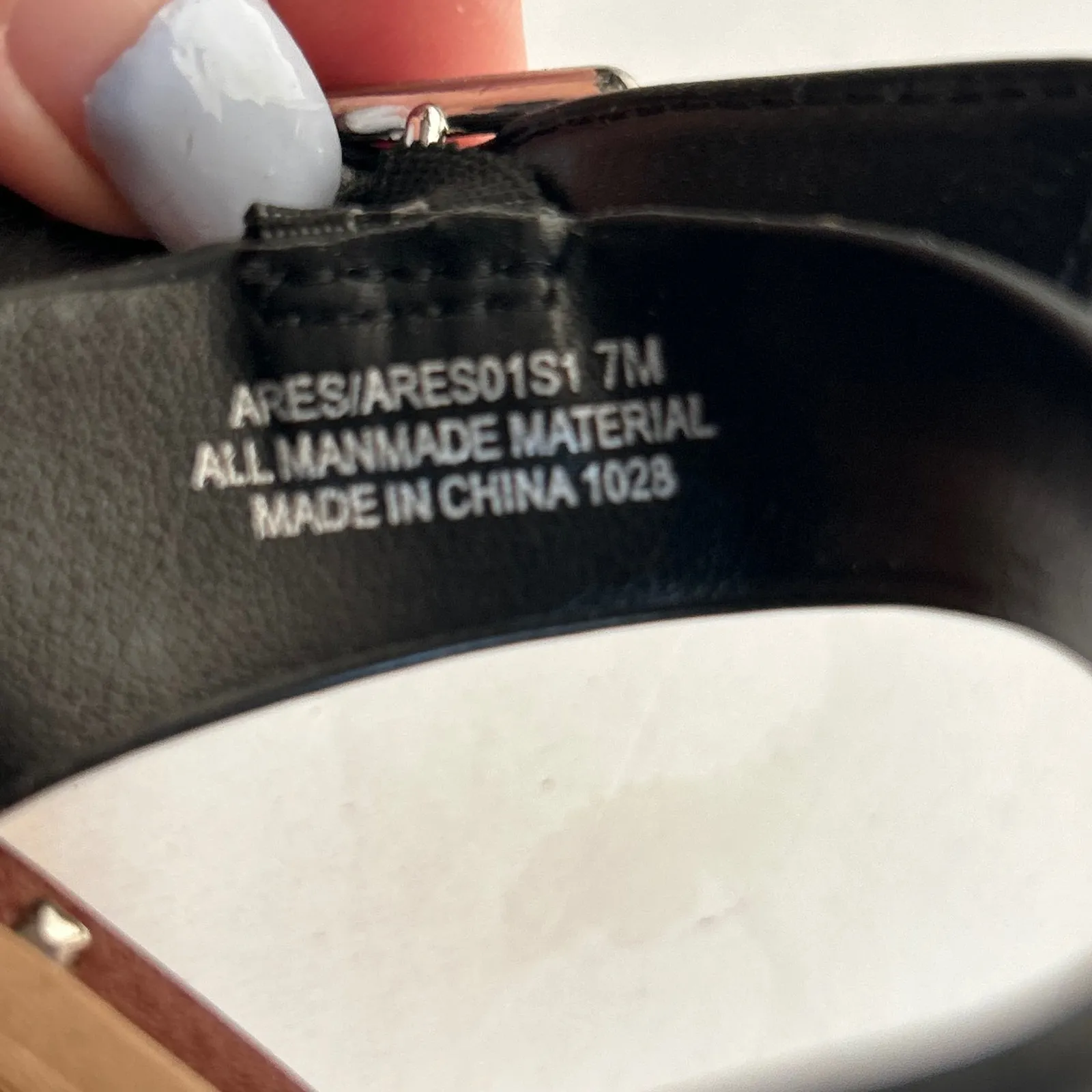 Steve Madden Ares Black Leather Studded Ankle Strap Wedge Sandals Women Size 7 - Image 7