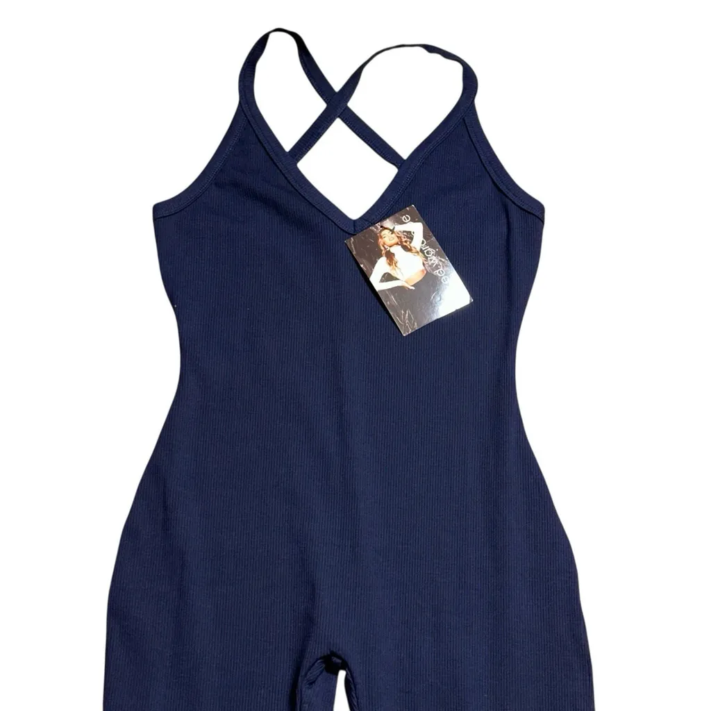 NEW Naked Wardrobe X Is Back Snatched Jumpsuit XL Navy Ribbed Sleeveless NWT - Image 6
