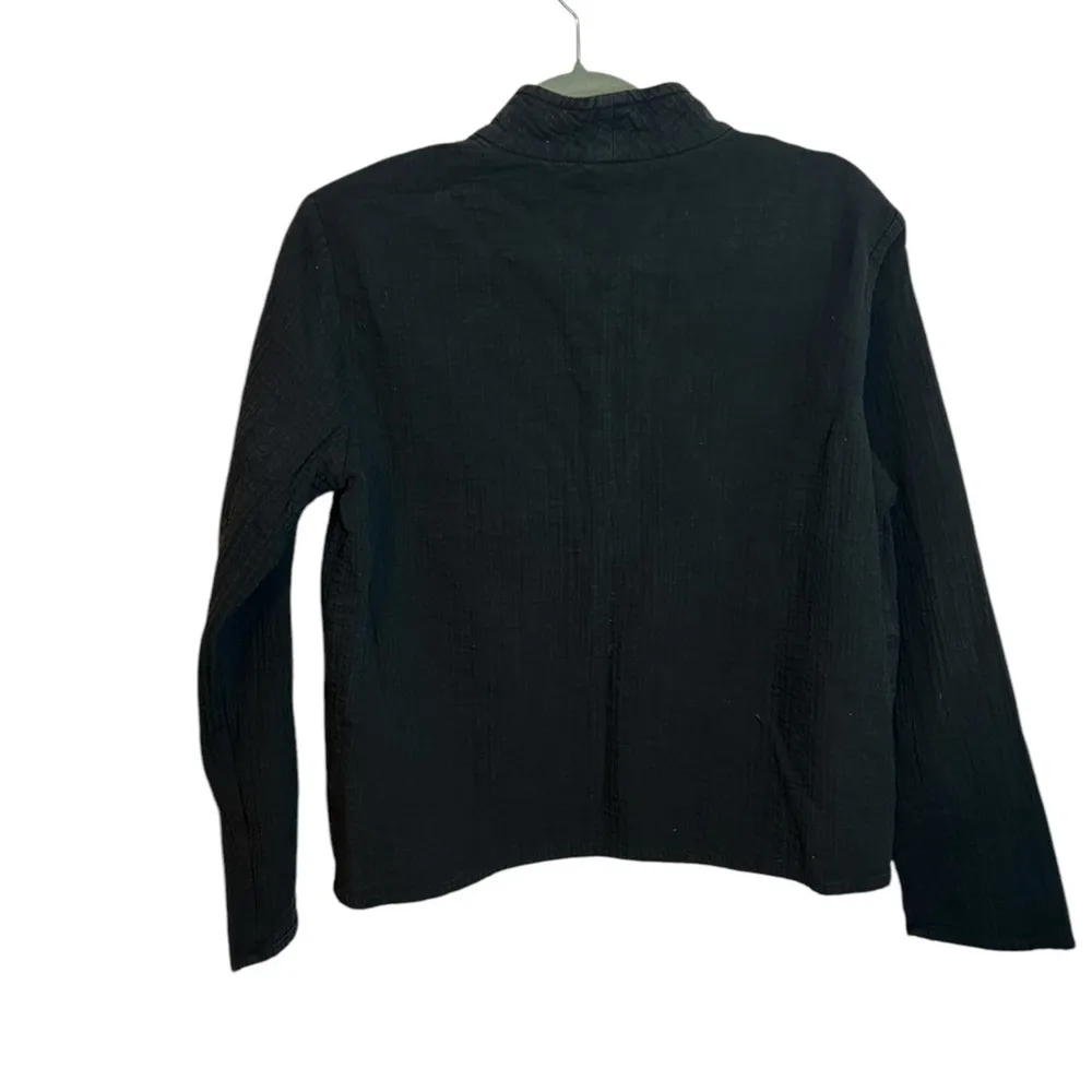 Eileen Fisher Black Textured Crinkle Zip Front Jacket - Image 2