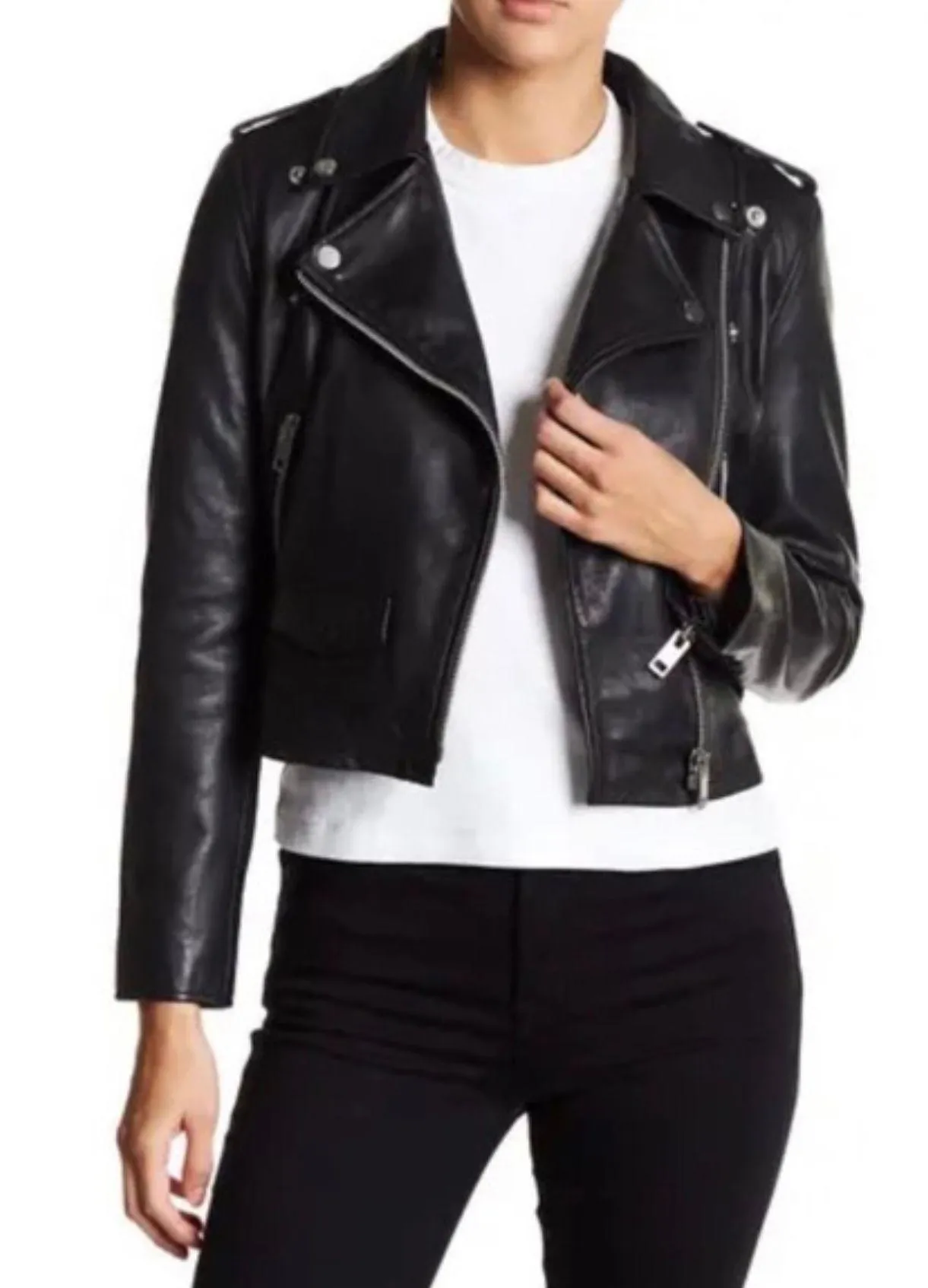 Leather Moto Jacket xS - Image 3