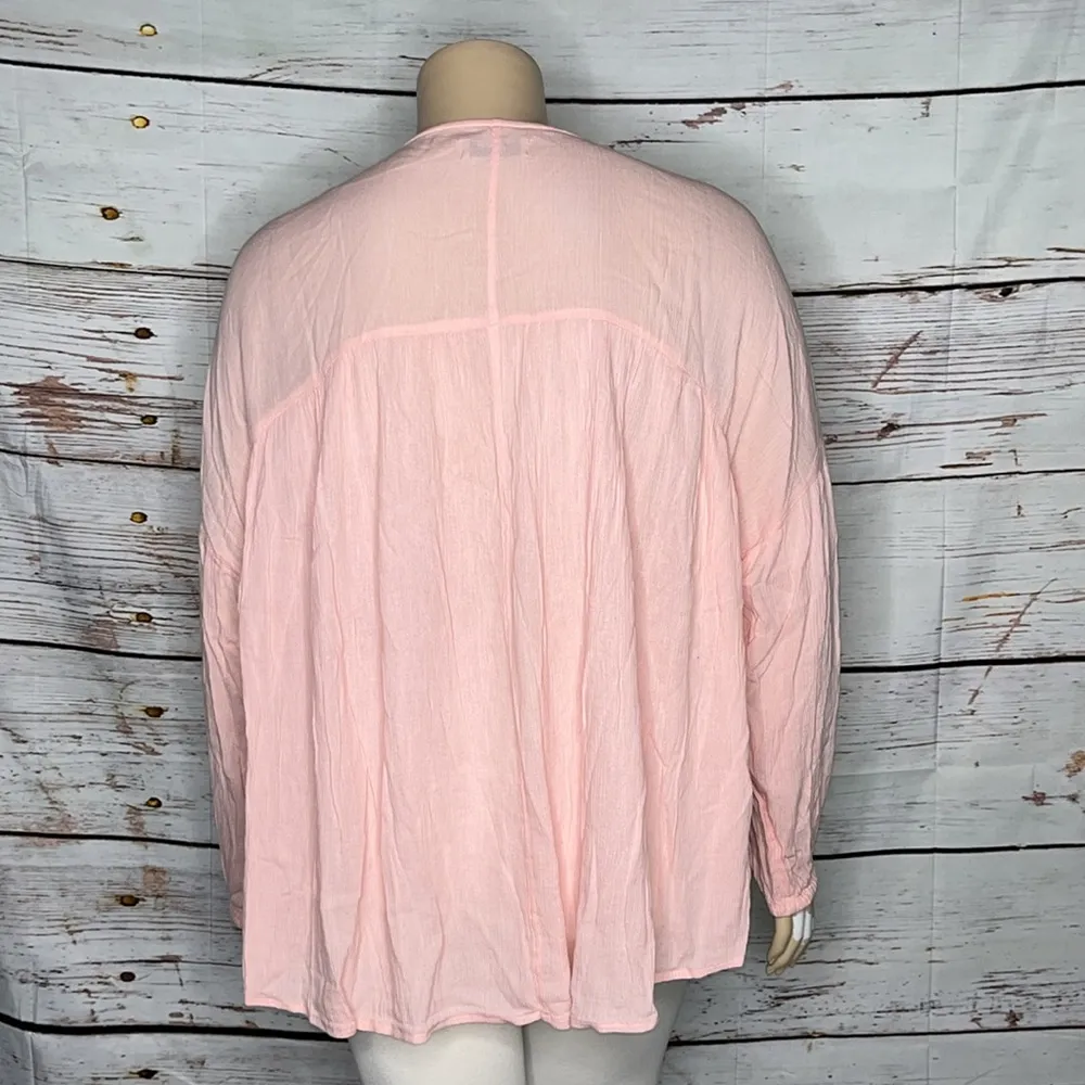 Ruff Hewn NWT Size 3X Pink - Floral Embroidered Tassel Tie Peasant Shirt Top - Image 3