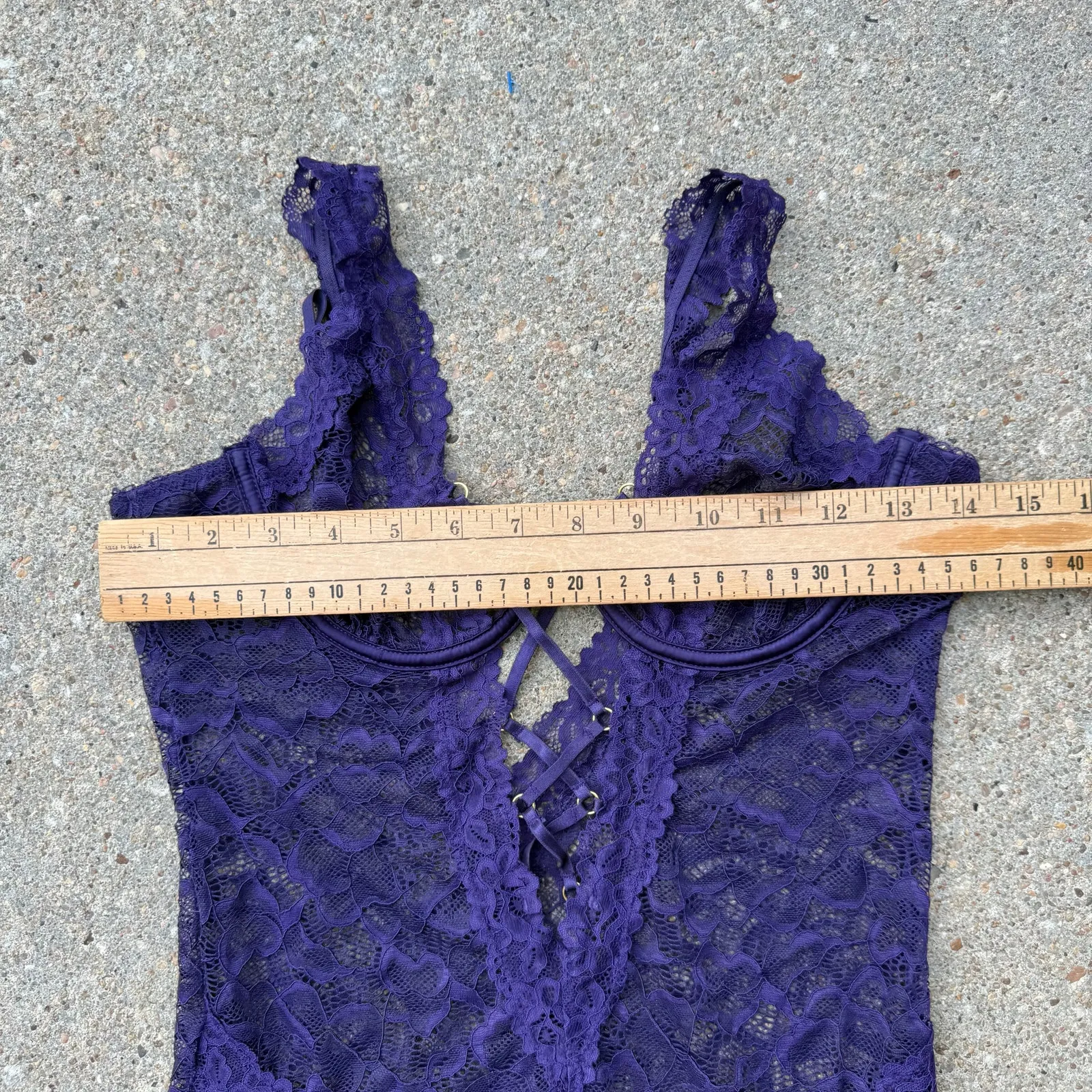 Fredericks of Hollywood Blue Purple Criss Cross Peekaboo Lace Lingerie Nightie M - Image 5