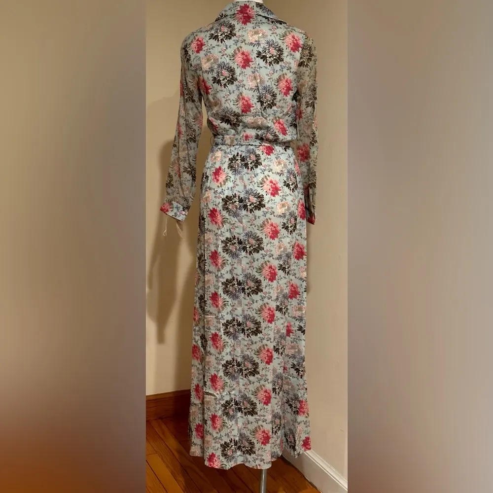70’s Vintage Floral Boho Secretary Dress No Tag Hand Made SZ 16 But Rubs Small Blue - Image 6